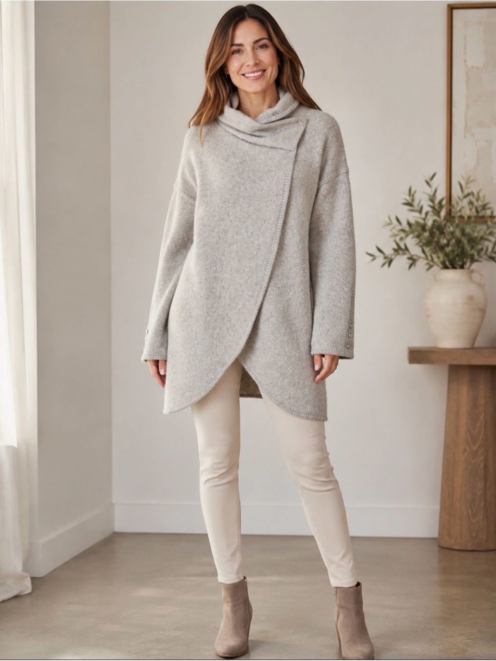 Andean Alpaca Peru Gray Wool Blend Wrap Cardigan Sweater Coat Size S Snaps
